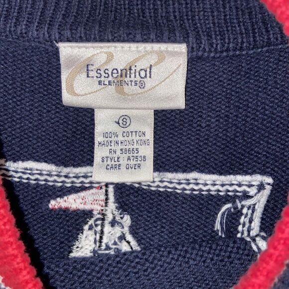 Vintage 1980s Essential Elements Nautical Blue Sweater Unisex Size Small - Picture 4 of 13